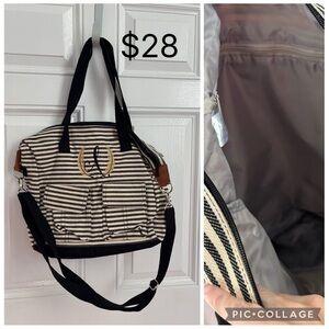 Thirty-One Black and White Striped Travel Bag